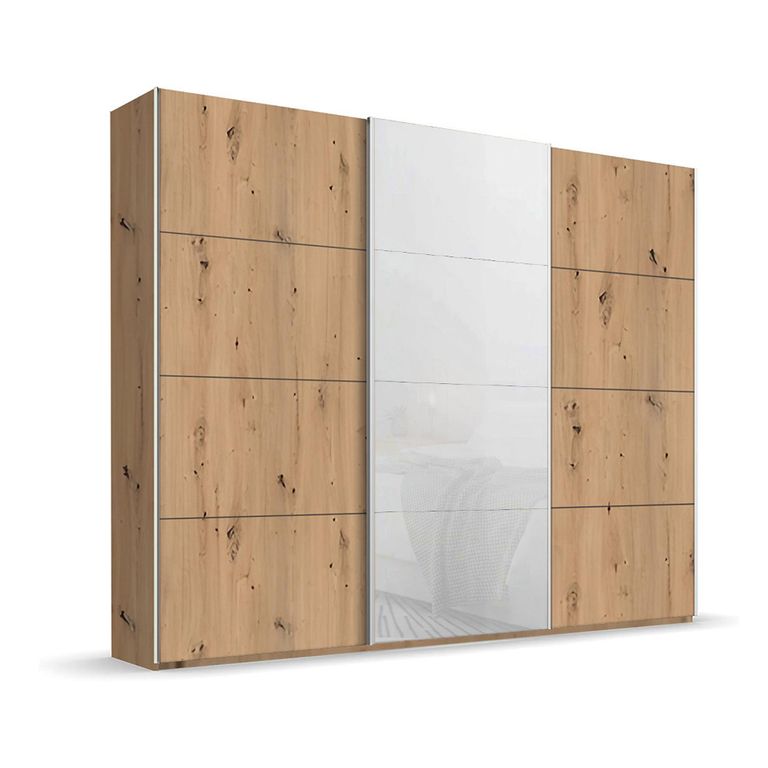 Beluga Extra Sliding Wardrobe - 271cm - 3 Door - Artisan Oak & White Glass Front
