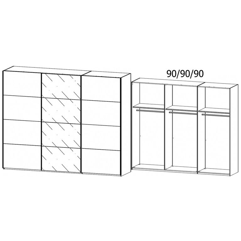 Beluga Extra Sliding Wardrobe - 271cm - 3 Door - Graphite & Basalt Glass Front