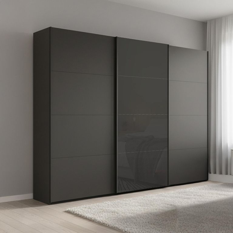 Beluga Extra Sliding Wardrobe - 271cm - 3 Door - Graphite & Basalt Glass Front