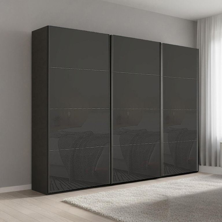 Beluga Extra Sliding Wardrobe - 271cm - 3 Door - Graphite & Basalt Glass
