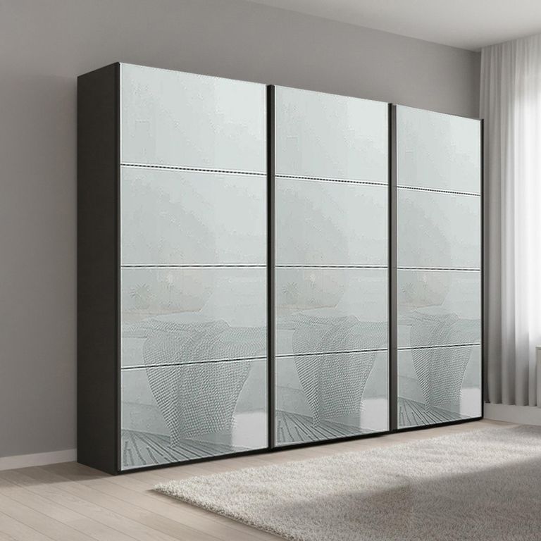 Beluga Extra Sliding Wardrobe - 271cm - 3 Door - Graphite & Silk Grey Glass