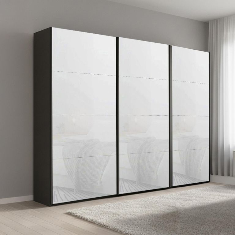 Beluga Extra Sliding Wardrobe - 271cm - 3 Door - Graphite & White Glass