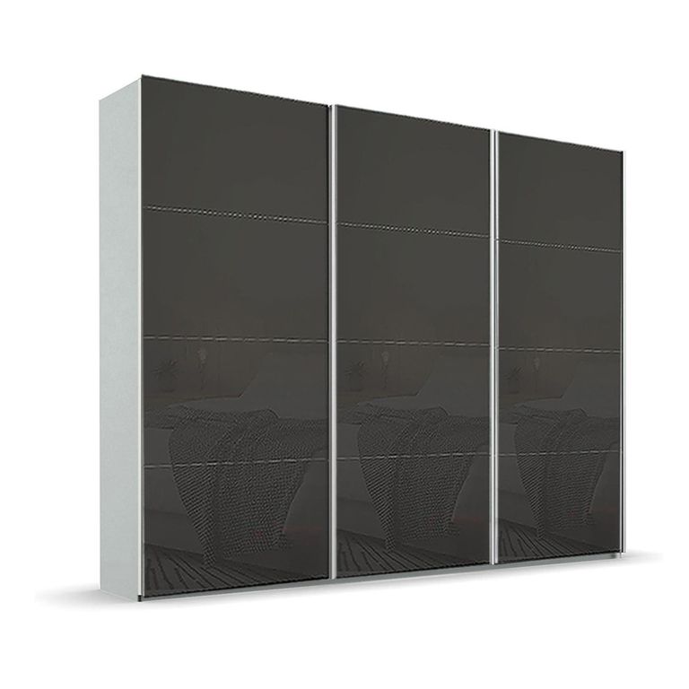 Beluga Extra Sliding Wardrobe - 271cm - 3 Door - Silk Grey & Basalt Glass