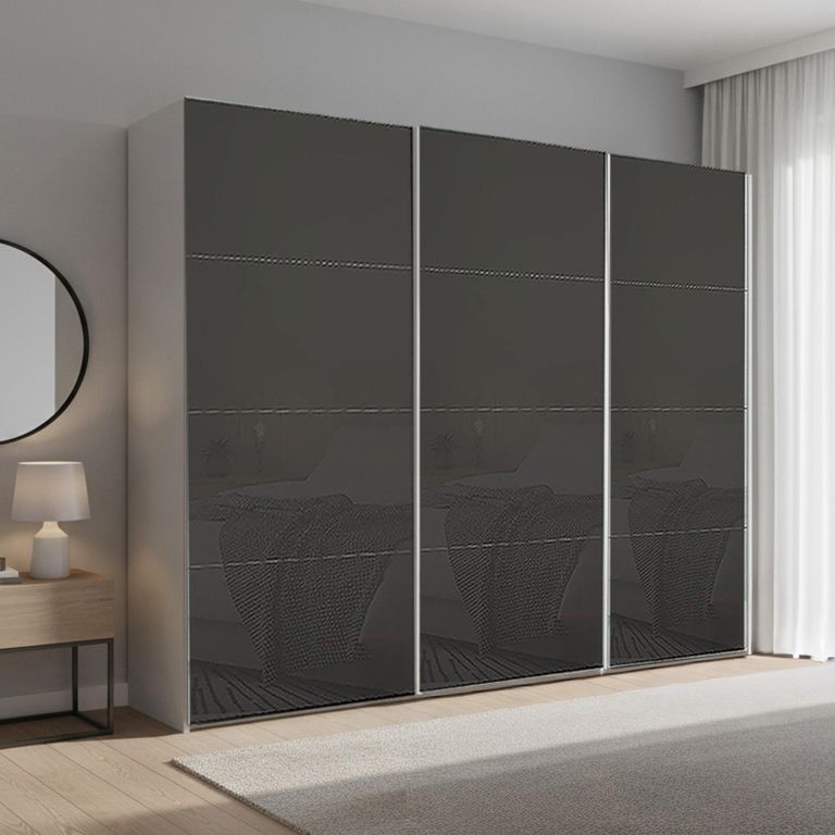 Beluga Extra Sliding Wardrobe - 271cm - 3 Door - Silk Grey & Basalt Glass
