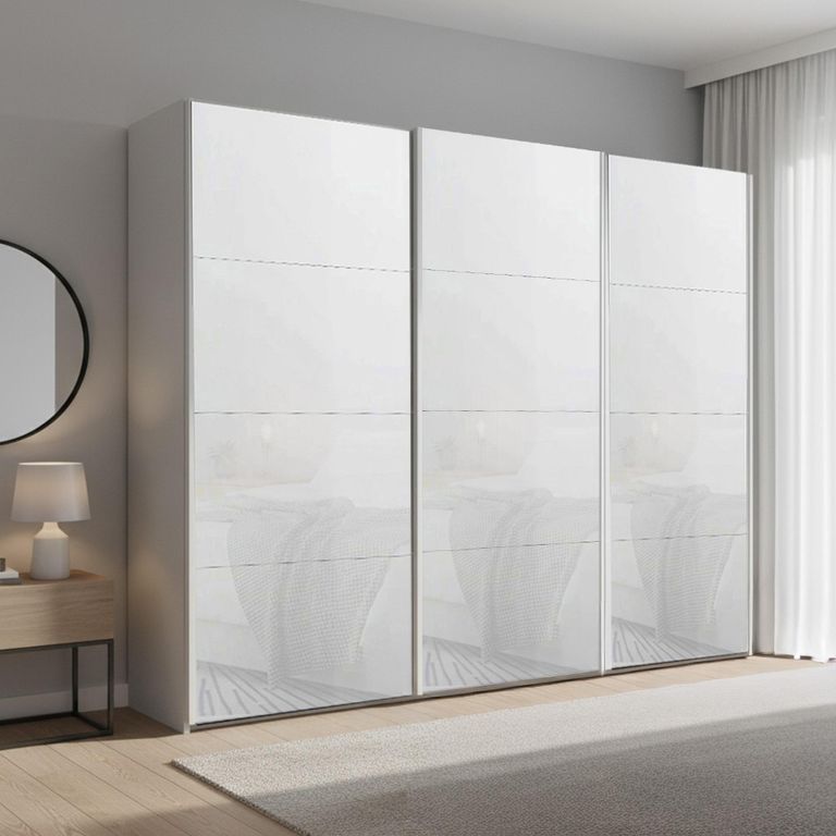 Beluga Extra Sliding Wardrobe - 271cm - 3 Door - Silk Grey & White Glass