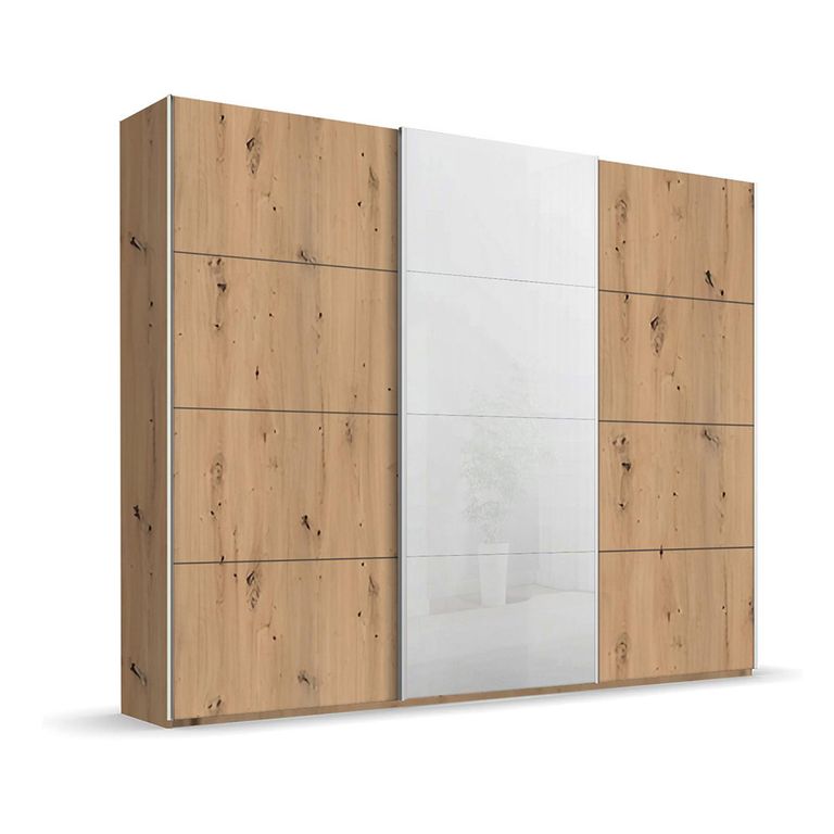 Beluga Extra Sliding Wardrobe - 271cm - 3 Door - White High Gloss & Artisan Oak Front