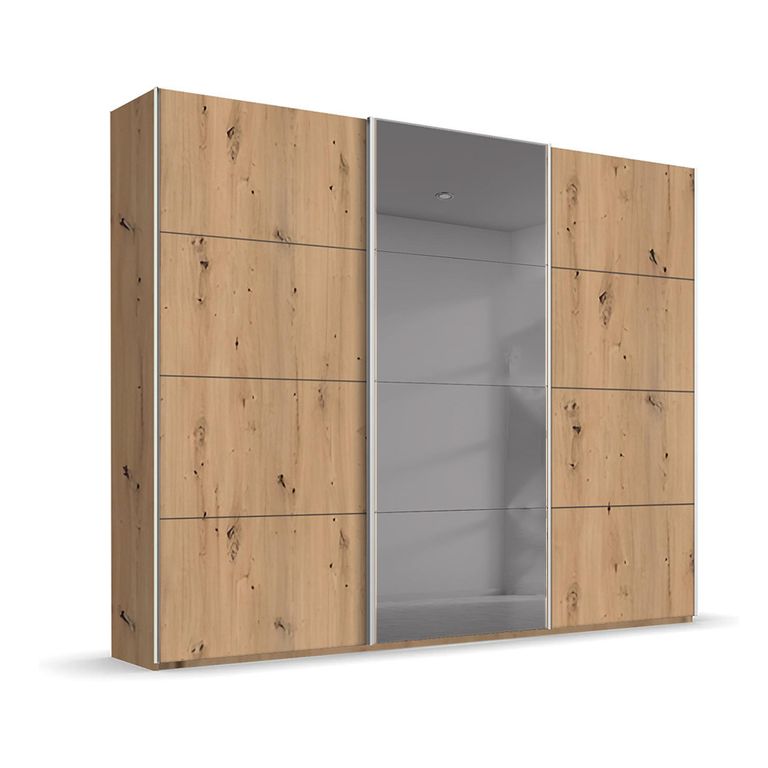 Rauch Beluga Extra 271cm 3 Door Sliding Wardrobe with Grey Mirror - Artisan Oak
