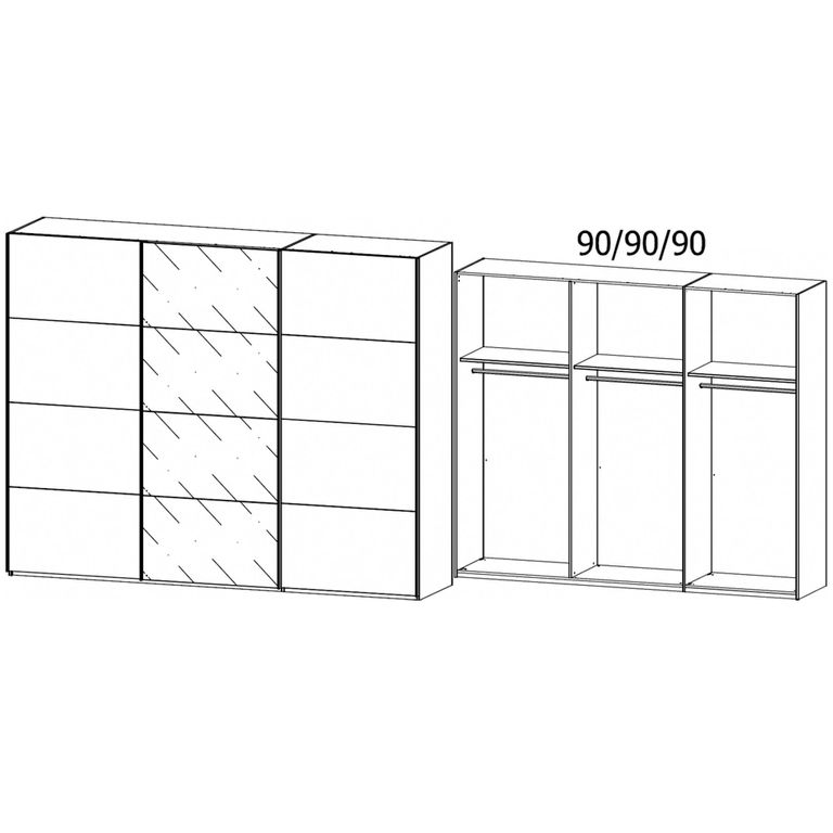 Rauch Beluga Extra 271cm 3 Door Sliding Wardrobe with Grey Mirror - Graphite