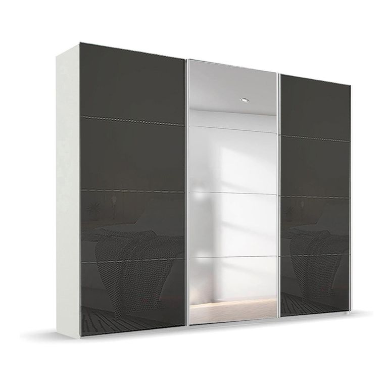 Beluga Extra Sliding Wardrobe - 271cm - 3 Door - Mirror - Alpine White & Basalt Glass