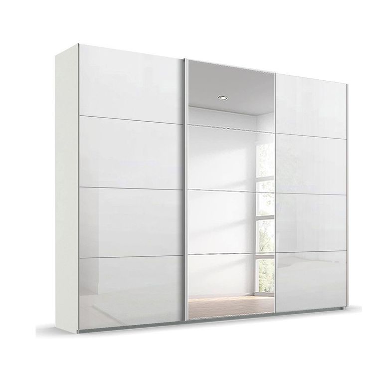Beluga Extra Sliding Wardrobe - 271cm - 3 Door - Mirror - Alpine White & White High Gloss