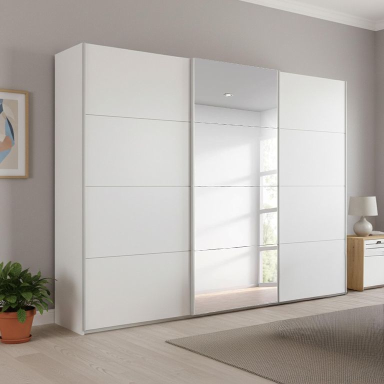 Beluga Extra Sliding Wardrobe - 271cm - 3 Door - Mirror - Alpine White