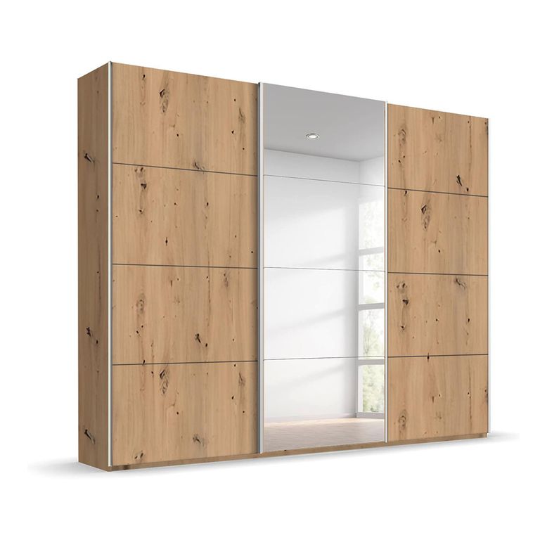 Beluga Extra Sliding Wardrobe - 271cm - 3 Door - Mirror - Artisan Oak