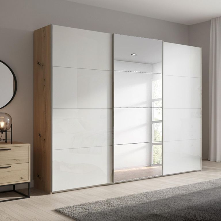 Beluga Extra Sliding Wardrobe - 271cm - 3 Door - Mirror - Artisan Oak & White High Gloss