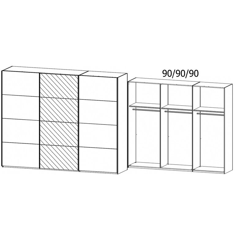 Beluga Extra Sliding Wardrobe - 271cm - 3 Door - Mirror - Graphite