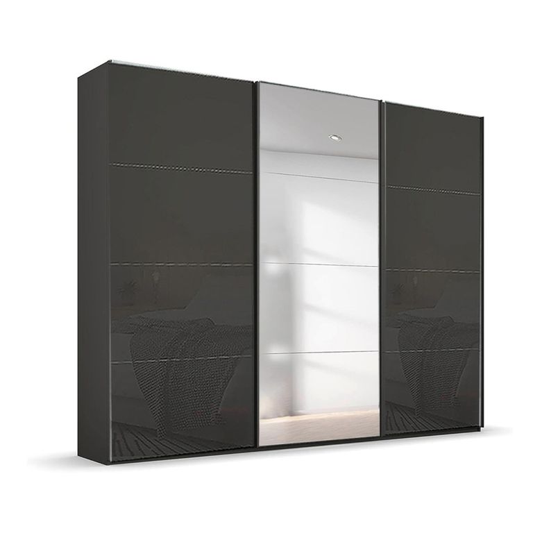 Beluga Extra Sliding Wardrobe - 271cm - 3 Door - Mirror - Graphite & Basalt Glass