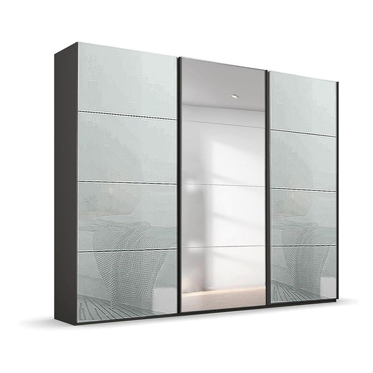 Beluga Extra Sliding Wardrobe - 271cm - 3 Door - Mirror - Graphite & Silk Grey Glass