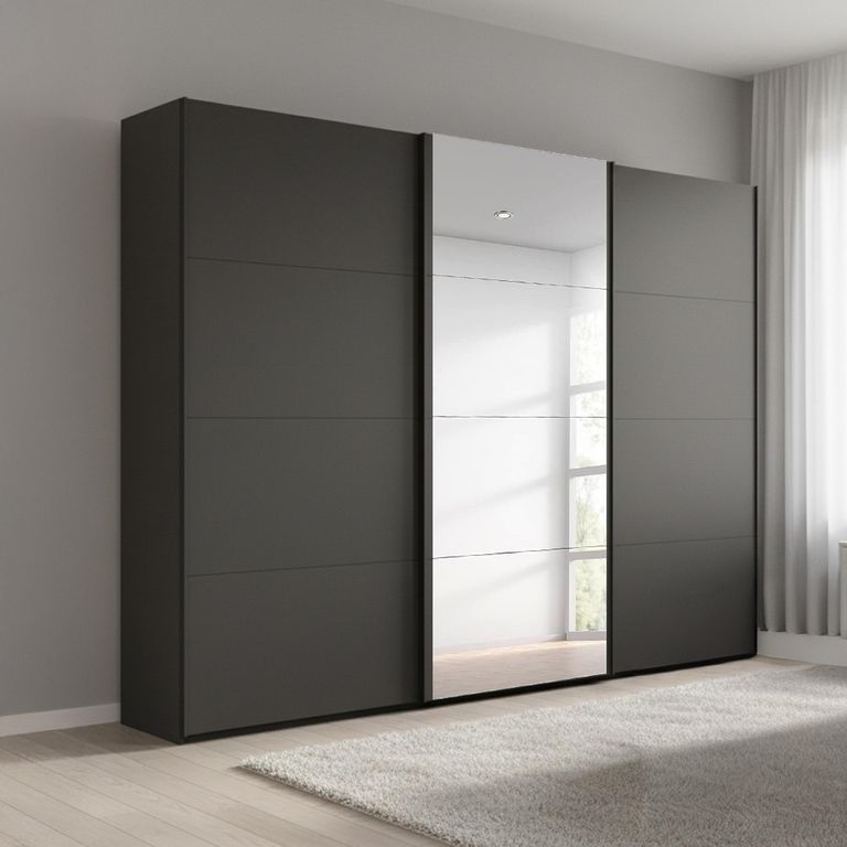 Beluga Extra Sliding Wardrobe - 271cm - 3 Door - Mirror - Graphite