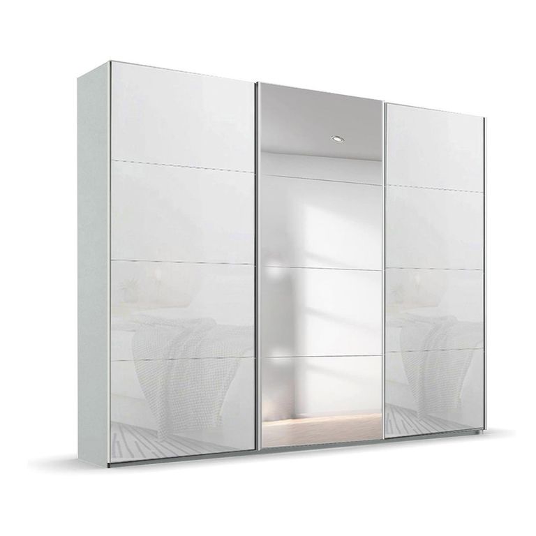 Beluga Extra Sliding Wardrobe - 271cm - 3 Door - Mirror - Silk Grey & White Glass