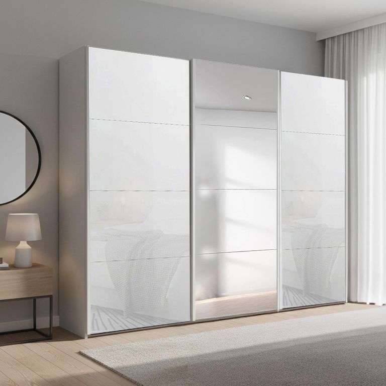 Beluga Extra Sliding Wardrobe - 271cm - 3 Door - Mirror - Silk Grey & White Glass