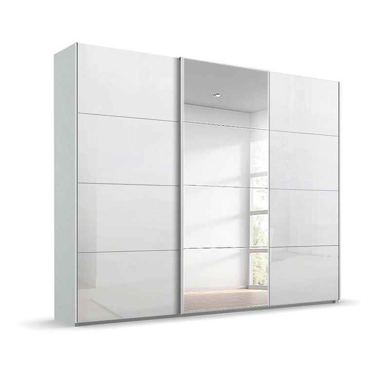 Beluga Extra Sliding Wardrobe - 271cm - 3 Door - Mirror - Silk Grey & White High Gloss