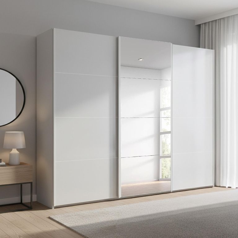 Beluga Extra Sliding Wardrobe - 271cm - 3 Door - Mirror - Silk Grey