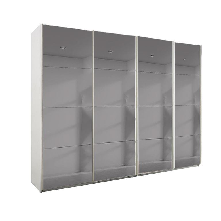 Beluga Extra Sliding Wardrobe - 271cm - 4 Door - Grey Mirrored - Alpine White