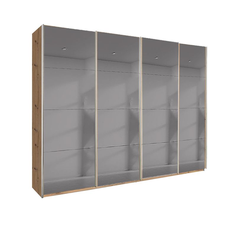Beluga Extra Sliding Wardrobe - 271cm - 4 Door - Grey Mirrored - Artisan Oak