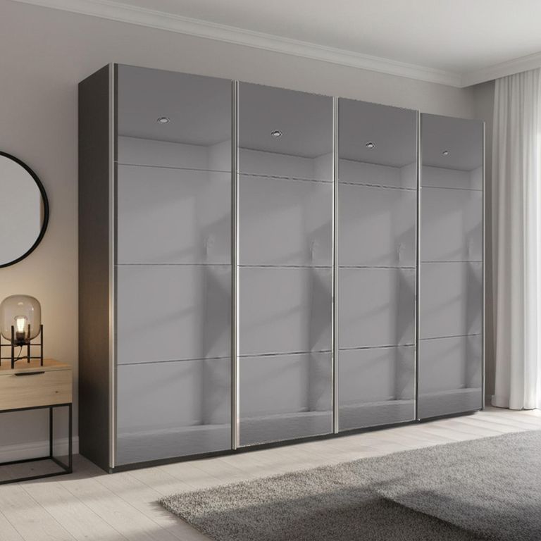 Beluga Extra Sliding Wardrobe - 271cm - 4 Door - Grey Mirrored - Graphite