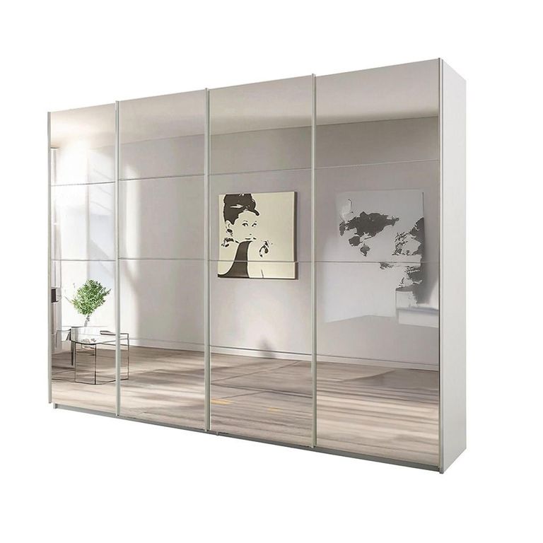 Beluga Extra Sliding Wardrobe - 271cm - 4 Door - Mirrored - Alpine White