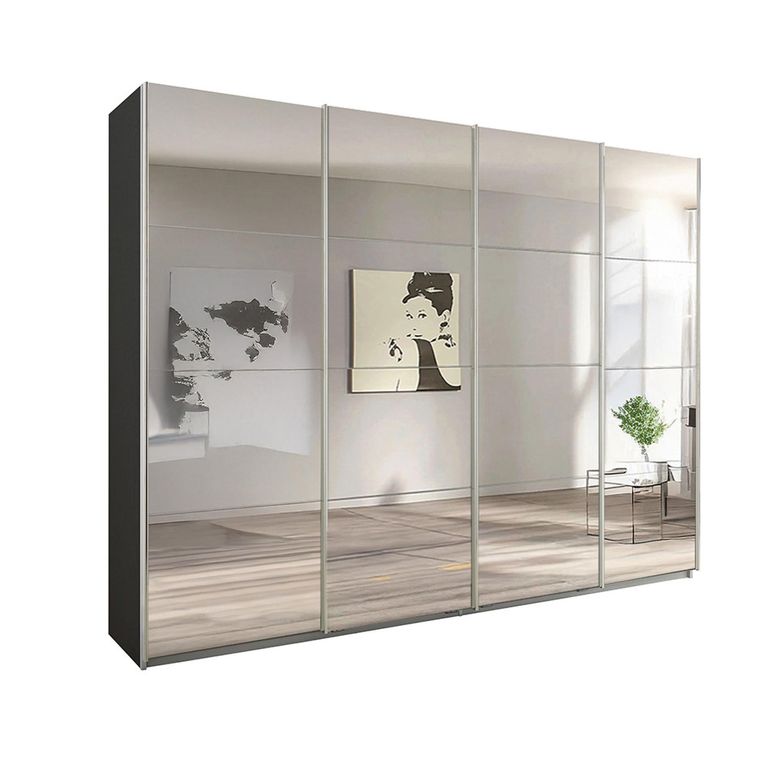 Beluga Extra Sliding Wardrobe - 271cm - 4 Door - Mirrored - Graphite