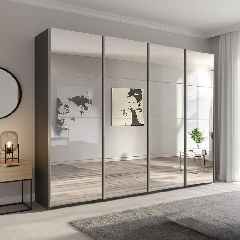 Beluga Extra Sliding Wardrobe - 271cm - 4 Door - Mirrored - Graphite