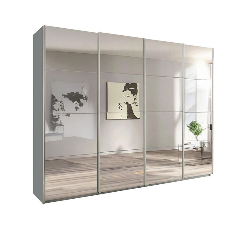 Beluga Extra Sliding Wardrobe - 271cm - 4 Door - Mirrored - Silk Grey