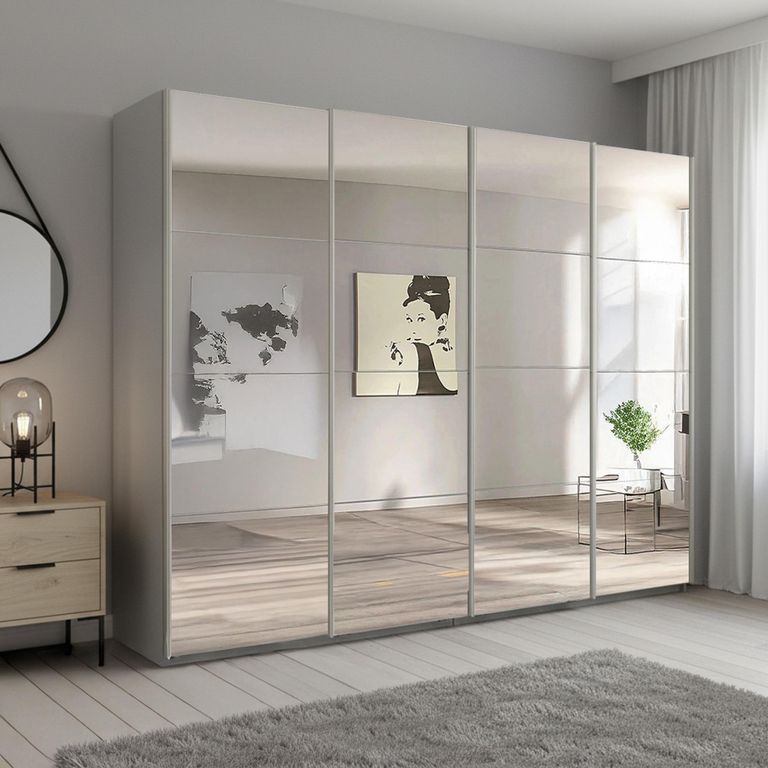 Beluga Extra Sliding Wardrobe - 271cm - 4 Door - Mirrored - Silk Grey