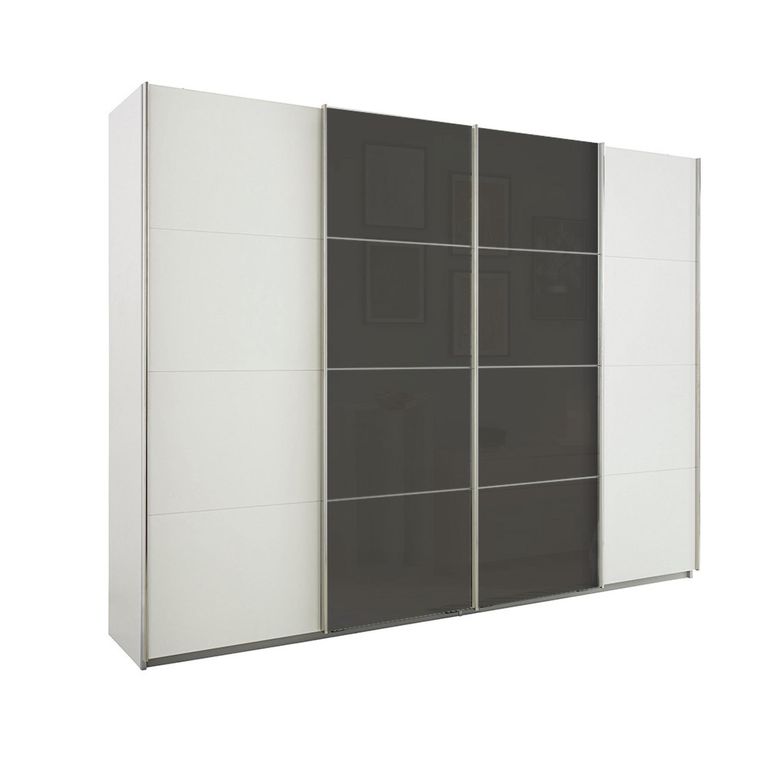 Beluga Extra Sliding Wardrobe - 271cm - 4 Door - Alpine White & Basalt Glass Front