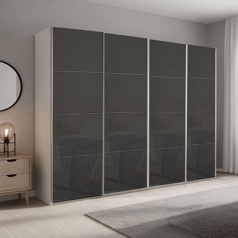 Beluga Extra Sliding Wardrobe - 271cm - 4 Door - Alpine White & Basalt Glass