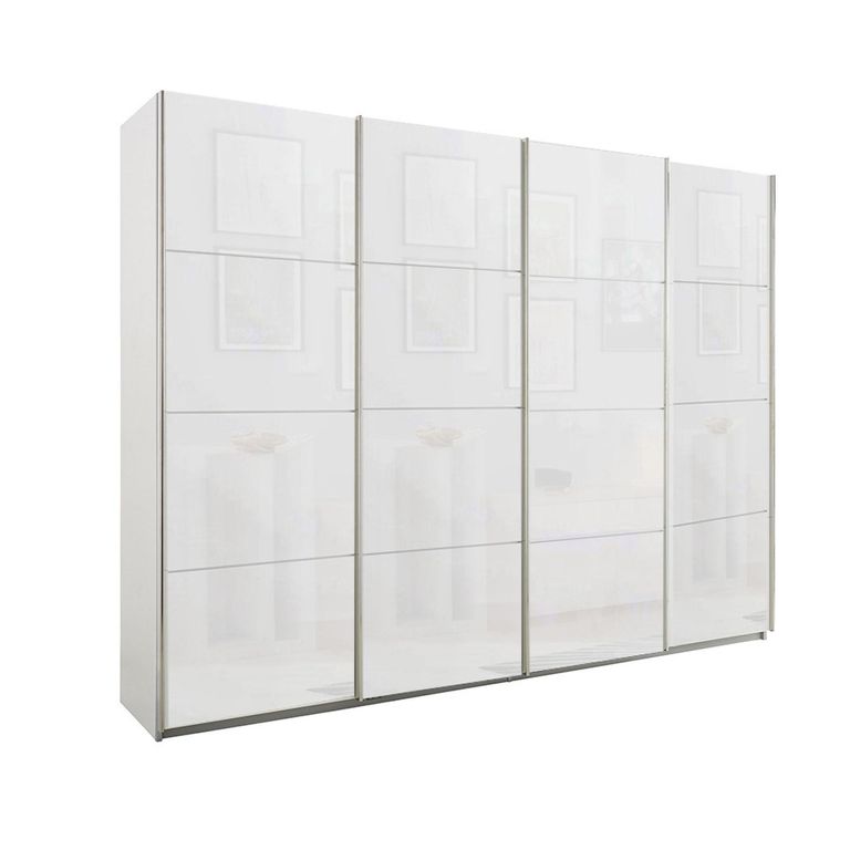 Beluga Extra Sliding Wardrobe - 271cm - 4 Door - Alpine White & White Glass