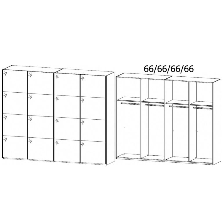 Beluga Extra Sliding Wardrobe - 271cm - 4 Door - Alpine White & White High Gloss