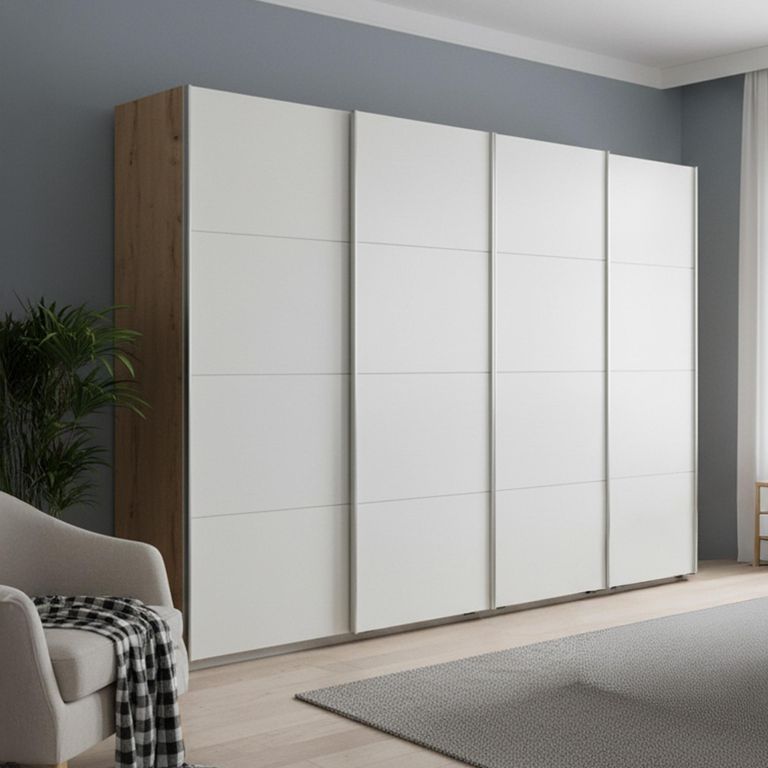 Beluga Extra Sliding Wardrobe - 271cm - 4 Door - Artisan Oak & Alpine White