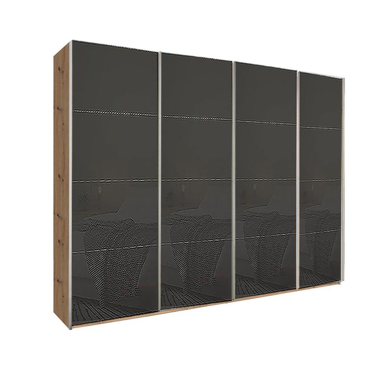 Beluga Extra Sliding Wardrobe - 271cm - 4 Door - Artisan Oak & Basalt Glass