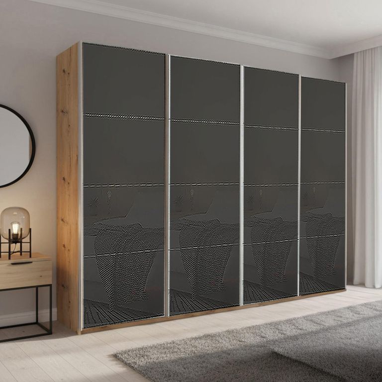 Beluga Extra Sliding Wardrobe - 271cm - 4 Door - Artisan Oak & Basalt Glass