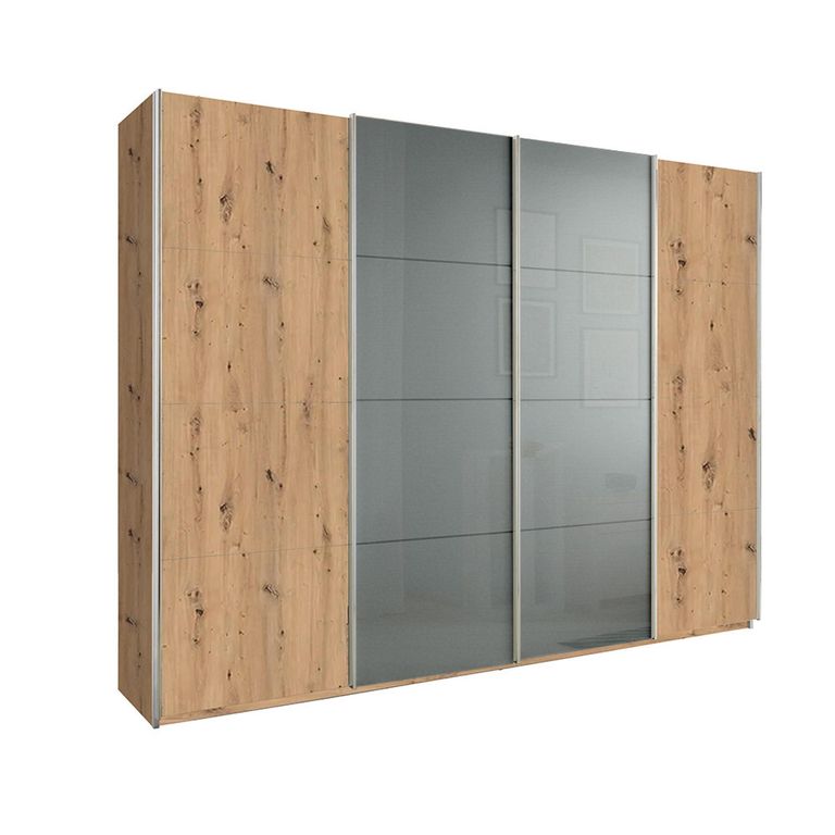 Beluga Extra Sliding Wardrobe - 271cm - 4 Door - Artisan Oak & Silk Grey Glass Front