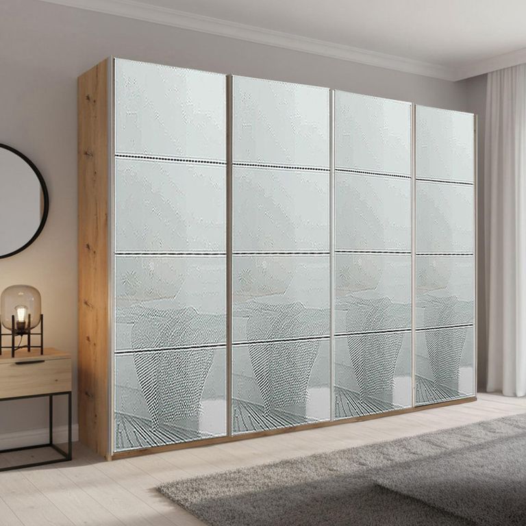 Beluga Extra Sliding Wardrobe - 271cm - 4 Door - Artisan Oak & Silk Grey Glass
