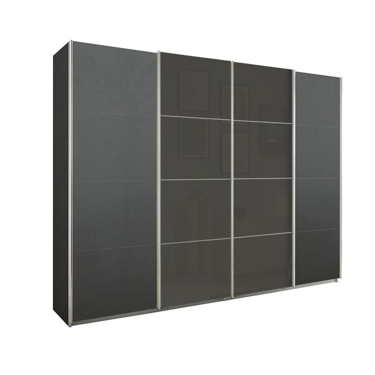 Beluga Extra Sliding Wardrobe - 271cm - 4 Door - Graphite & Basalt Glass Front