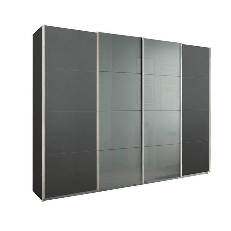 Beluga Extra Sliding Wardrobe - 271cm - 4 Door - Graphite & Silk Grey Glass Front