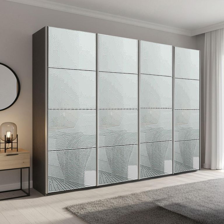 Beluga Extra Sliding Wardrobe - 271cm - 4 Door - Graphite & Silk Grey Glass