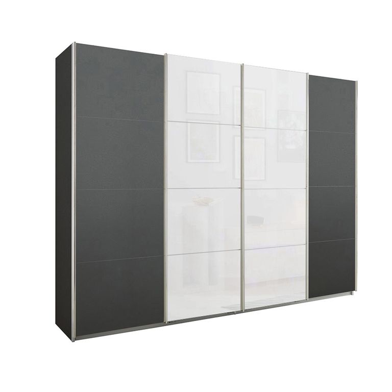 Beluga Extra Sliding Wardrobe - 271cm - 4 Door - Graphite & White Glass Front