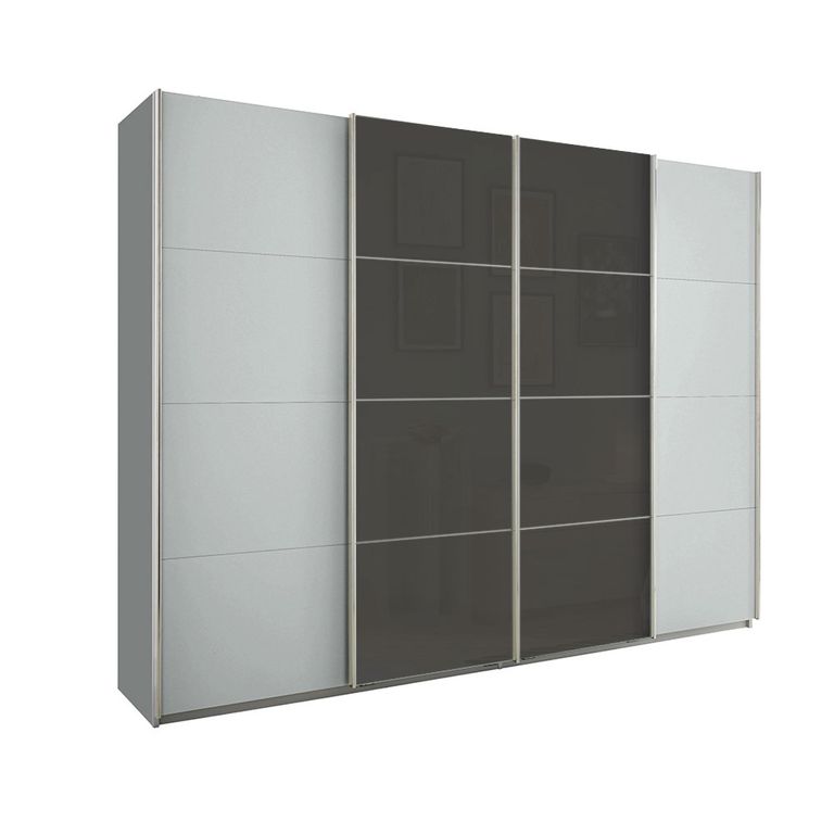 Beluga Extra Sliding Wardrobe - 271cm - 4 Door - Silk Grey & Basalt Glass Front