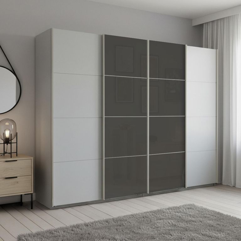 Beluga Extra Sliding Wardrobe - 271cm - 4 Door - Silk Grey & Basalt Glass Front