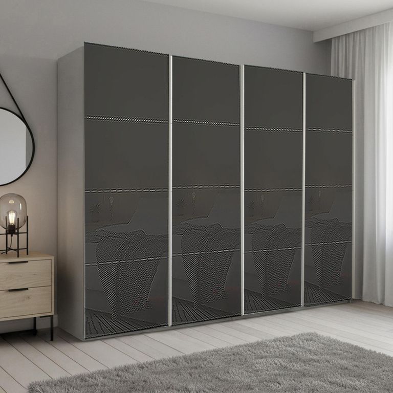 Beluga Extra Sliding Wardrobe - 271cm - 4 Door - Silk Grey & Basalt Glass