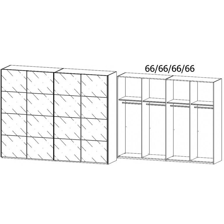 Beluga Extra Sliding Wardrobe - 271cm - 4 Door - Silk Grey & White Glass